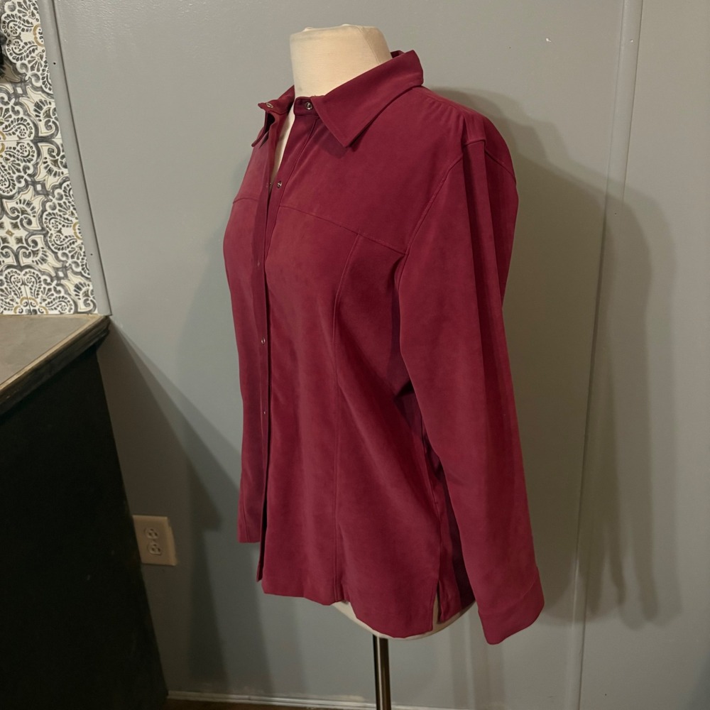 Geoffrey‎ Beene Sport Burgundy Pink Faux Suede Long Sleeve Blouse (Women's 14) - Picture 3 of 7